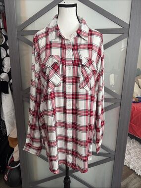 NWT FRANCESCAS June & Ivy Red, White and Black Plaid Button-Up Shirt large